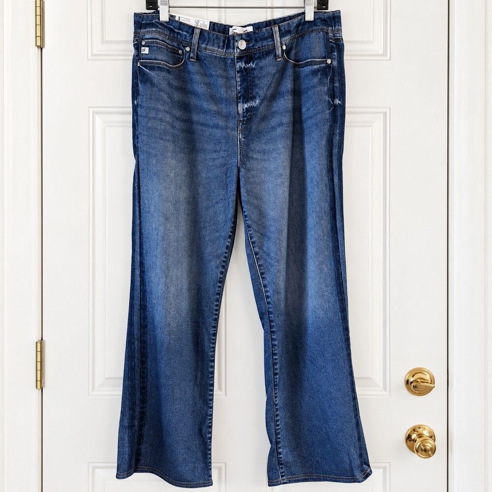 Seven7 Illusion Denim Jeans Large Wide Leg Saltaire Sweatpant Comfort Blue Knit